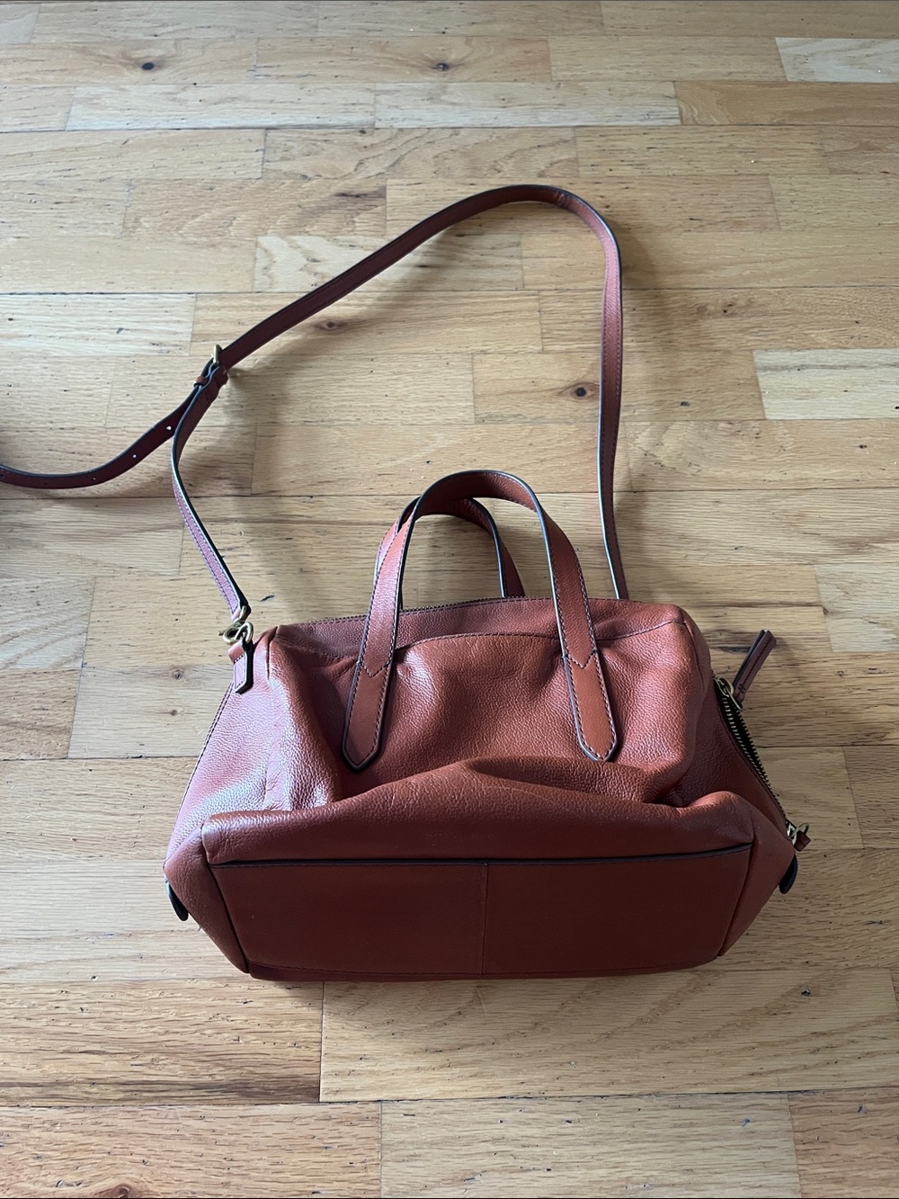 Fossil Leather Satchel in Warm Chestnut Brown - Picture 3 of 5